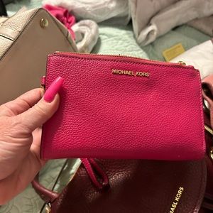 Leather wristlet ultra pink